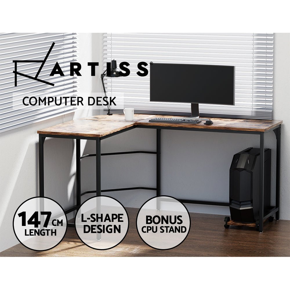 Artiss L-Shaped Computer Desk Brown