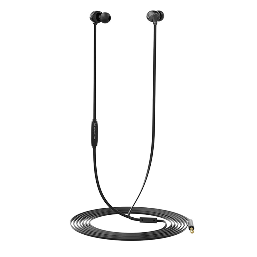 Monster Rave V1 Wired In Ear Headphones 3.5mm Audio Jack Black