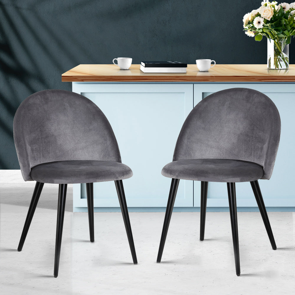 Artiss 2x Velvet Dining Chairs Dark Grey