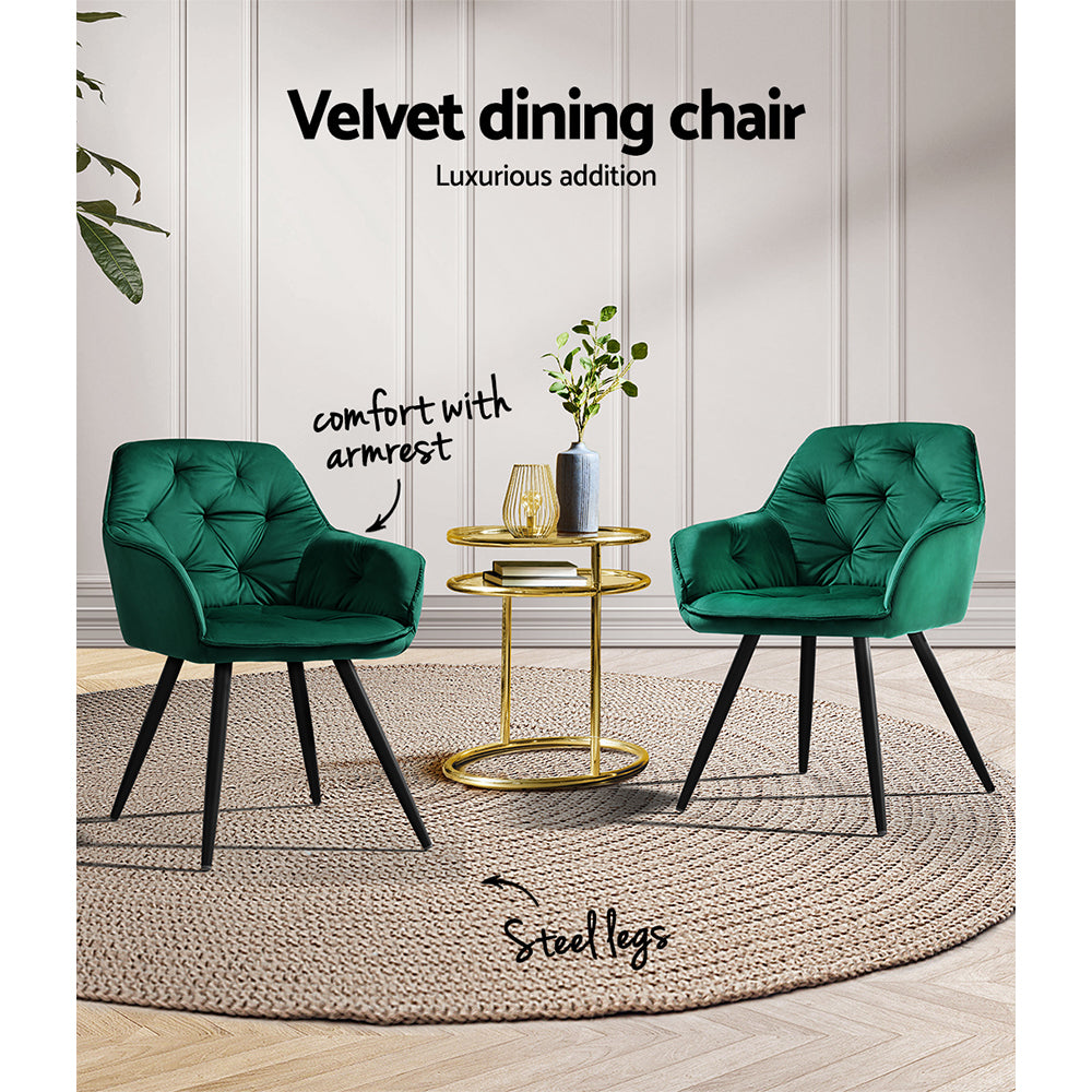 Artiss 2x Calivia Dining Chairs Velvet Green