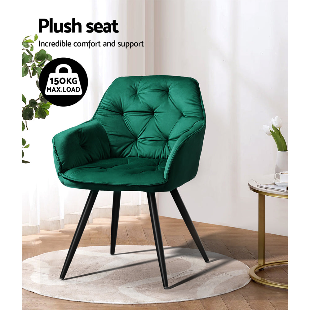 Artiss 2x Calivia Dining Chairs Velvet Green