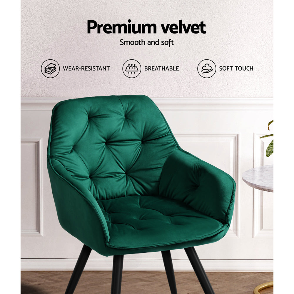 Artiss 2x Calivia Dining Chairs Velvet Green