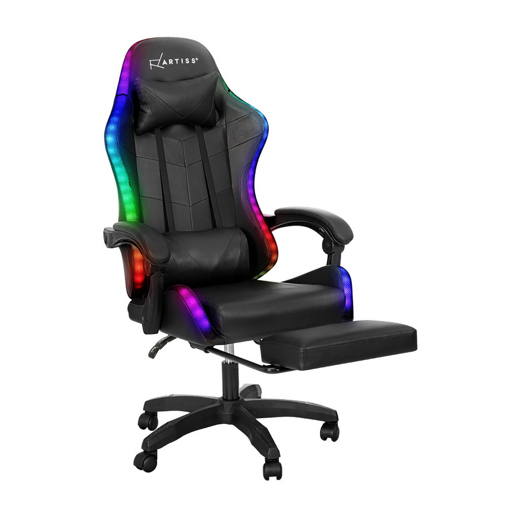 Artiss Massage Gaming Office Chair 7 LED Footrest Black