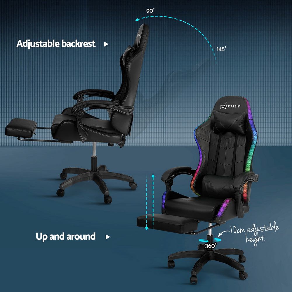 Artiss Massage Gaming Office Chair 7 LED Footrest Black