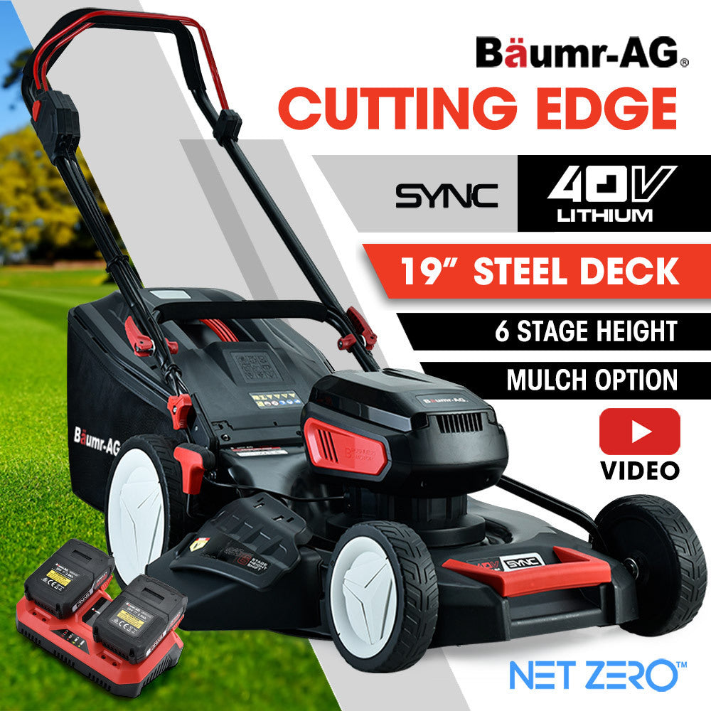 BAUMR-AG 19 Inch Electric Cordless Lawn Mower Kit Battery Powered w/ 2x 4.0Ah Lithium Batteries