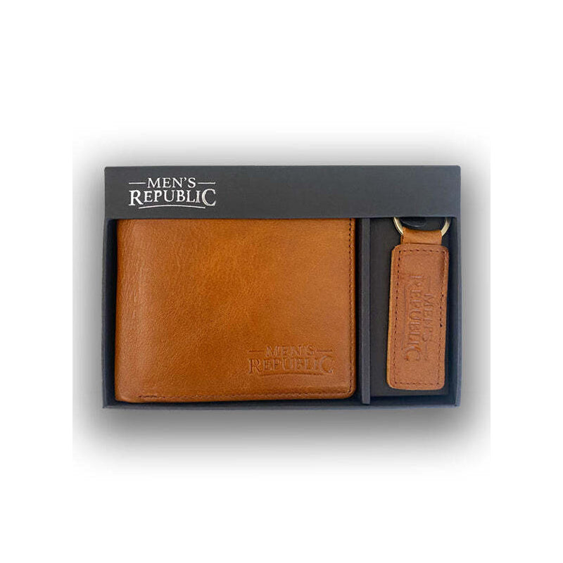 Men&#39;s Republic Leather Wallet And Keyring Set Brown