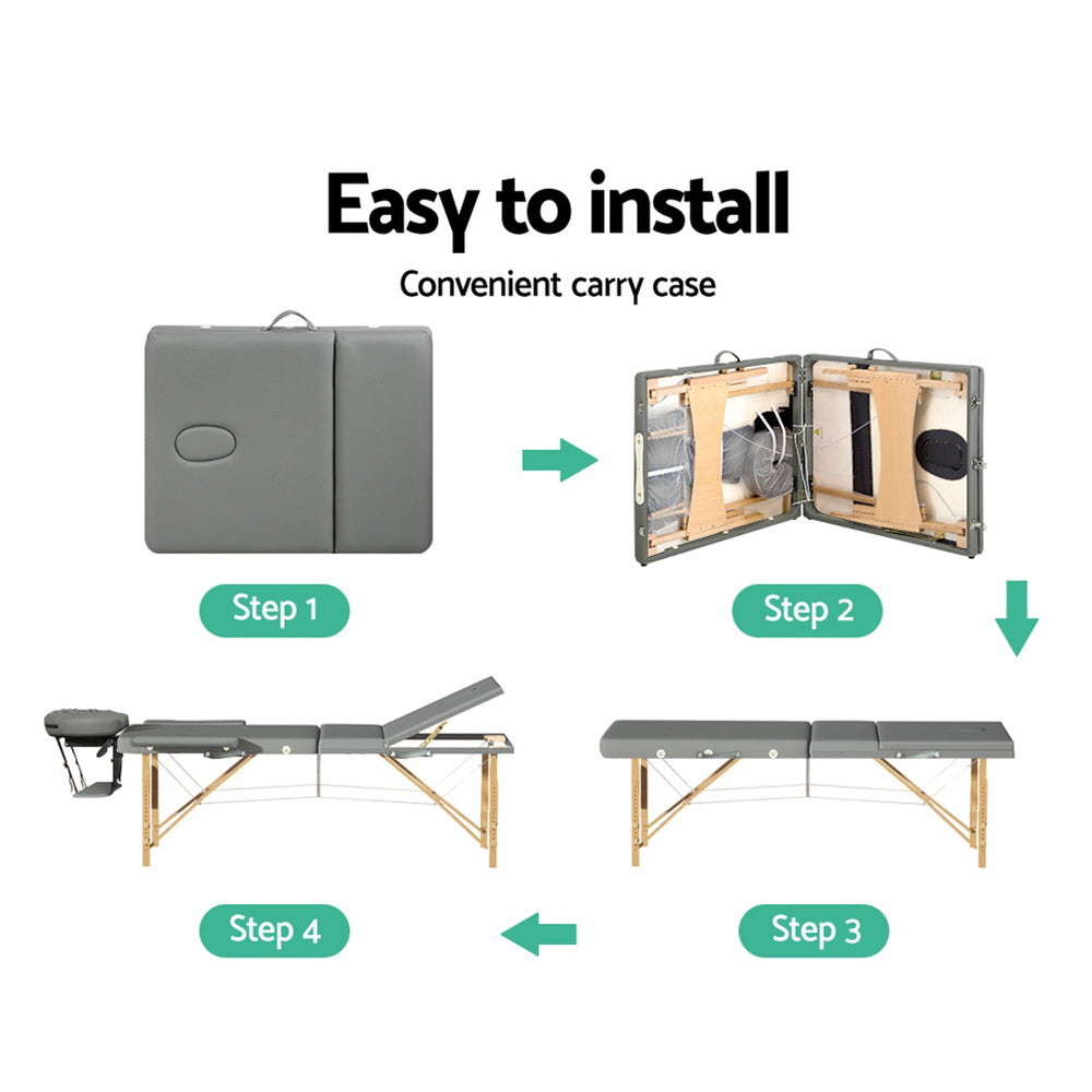 Zenses 3 Fold Wooden Massage Table 75CM Grey
