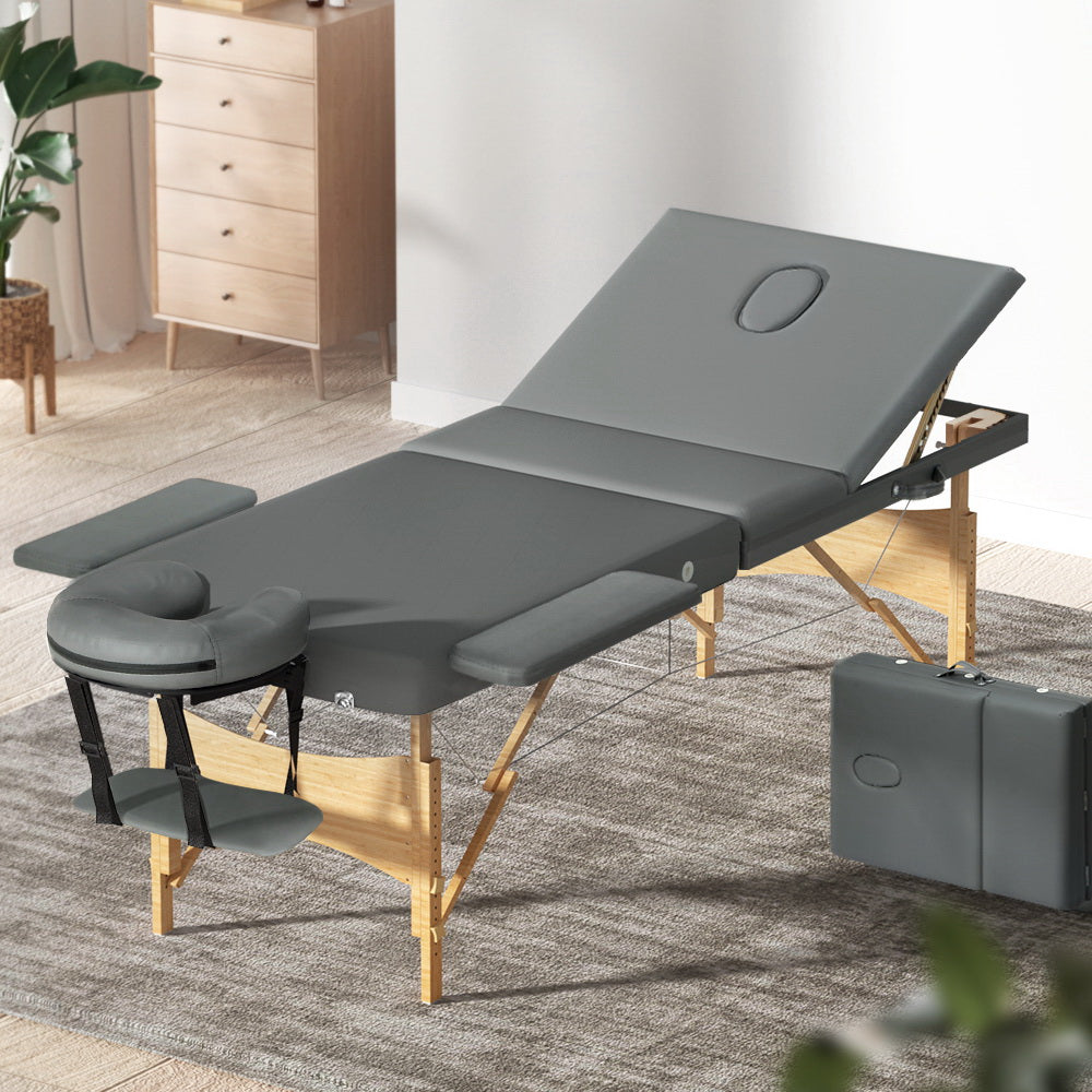 Zenses 3 Fold Wooden Massage Table 75CM Grey