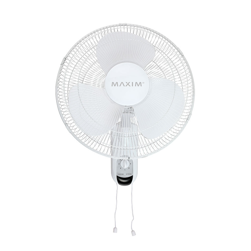 Maxim 40cm 3 Speed Electric Wall Fan With Pull Cord White