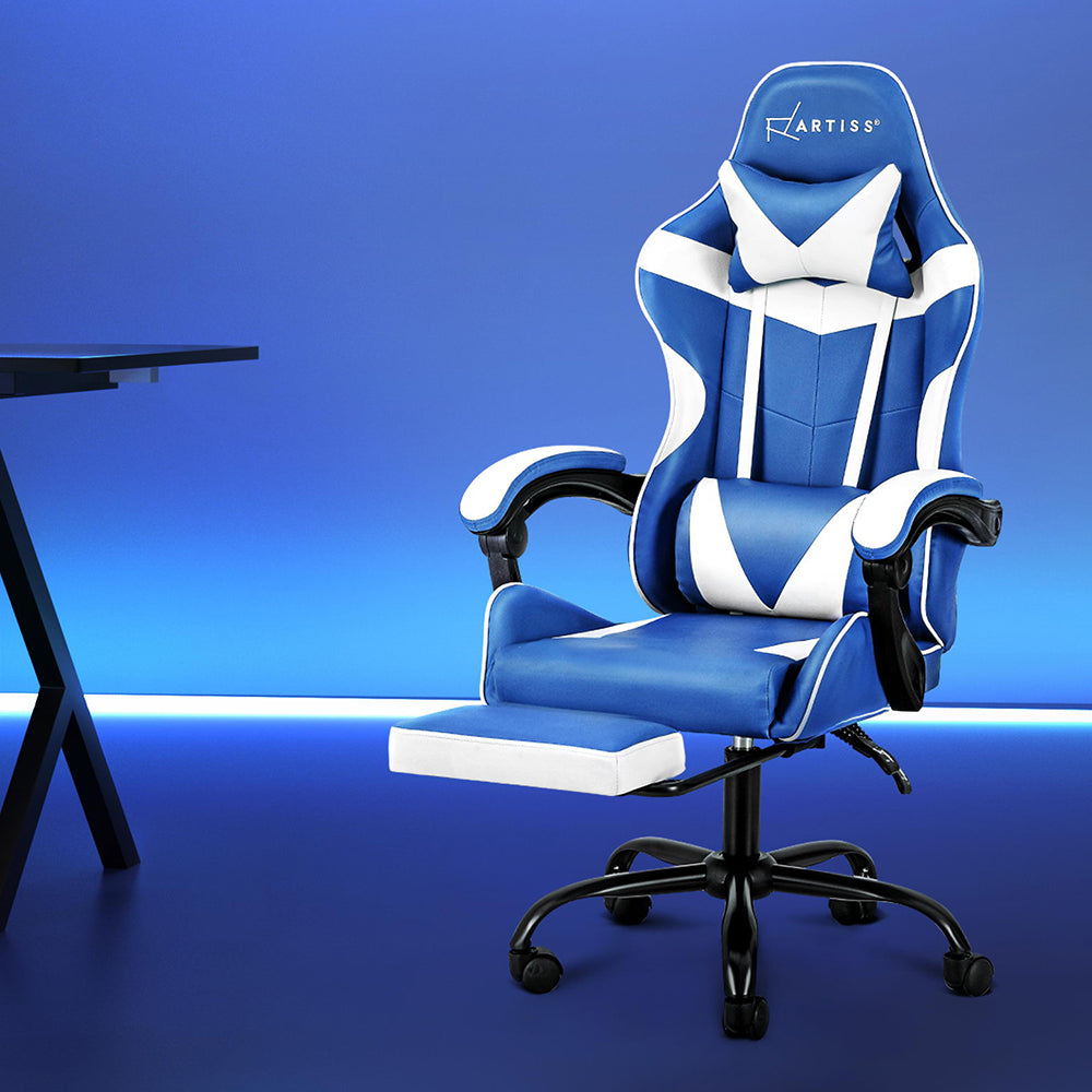 Artiss Gaming Office Chair Recliner Footrest Blue White
