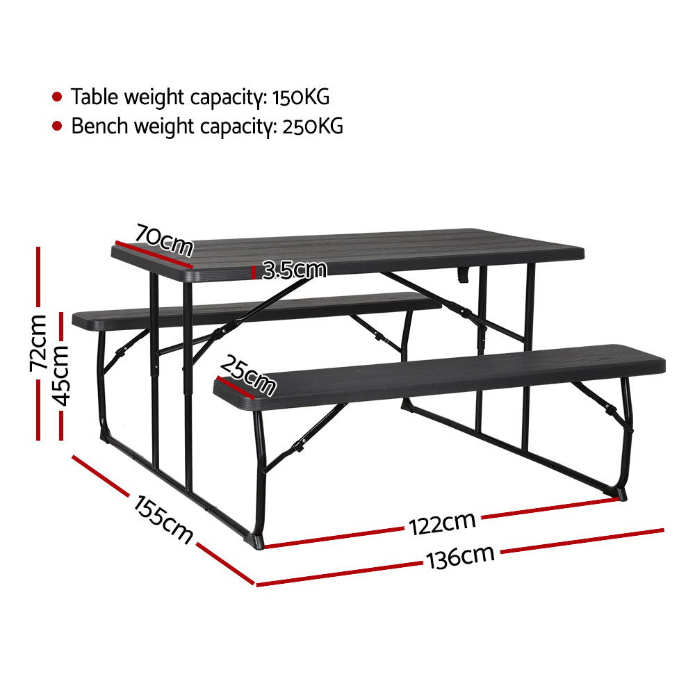 Gardeon 3 PCS Outdoor Dining Set Picnic Table Bench Set HDPE Folding