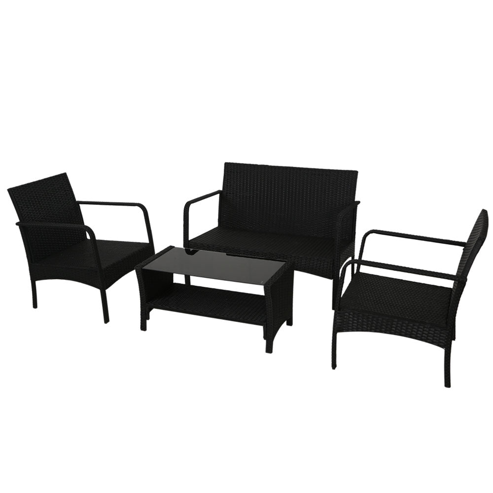 Gardeon 4 Pieces Wicker Outdoor Lounge Set Black