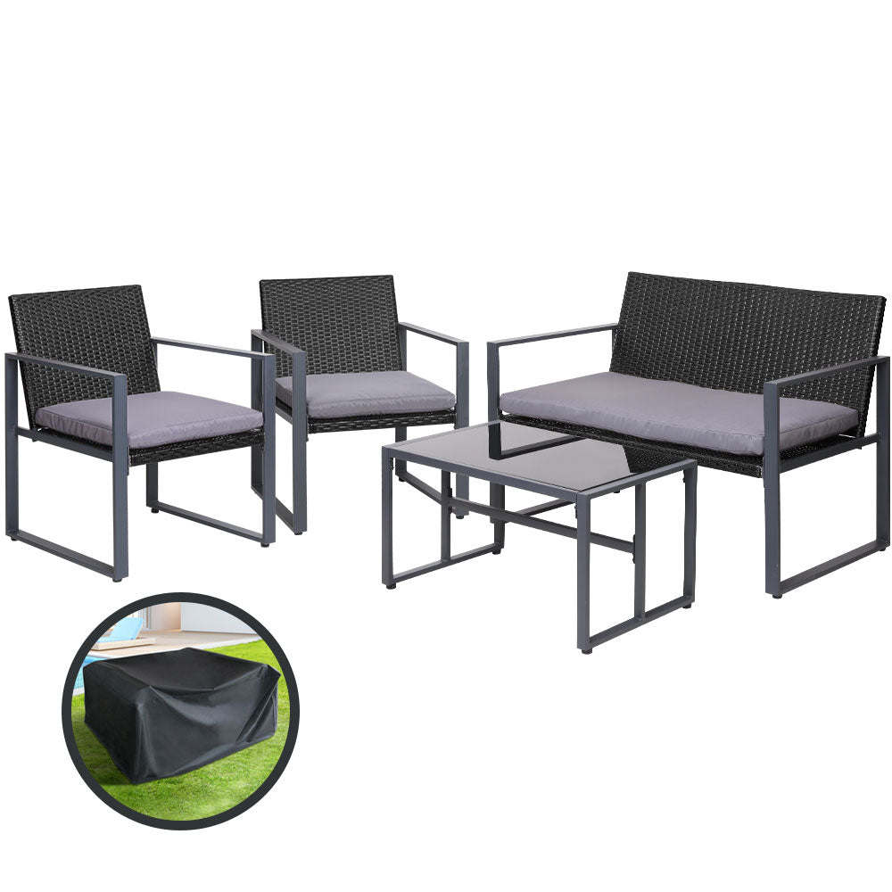 Gardeon 4 Pieces Outdoor Dining Set with Cover