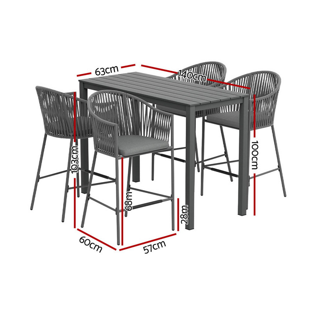 Gardeon 5pcs Outdoor Bar Table 4 Seater Patio Bistro Set