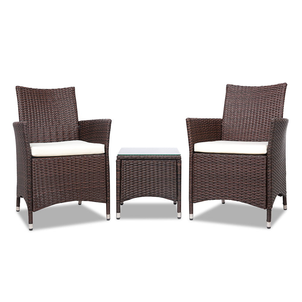 Gardeon 3 Piece Wicker Outdoor Furniture Set Brown