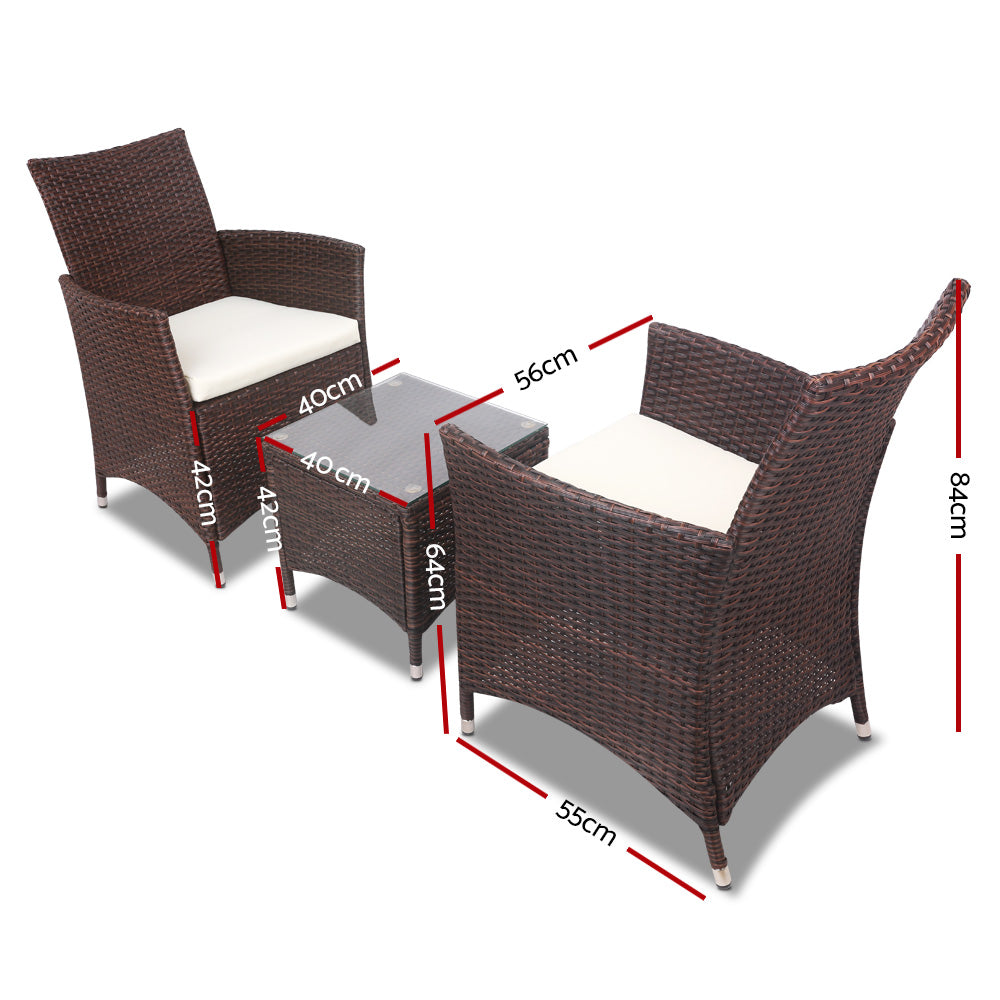 Gardeon 3 Piece Wicker Outdoor Furniture Set Brown