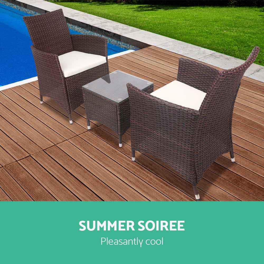 Gardeon 3 Piece Wicker Outdoor Furniture Set Brown