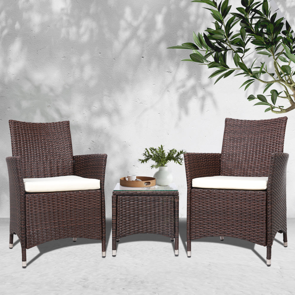 Gardeon 3 Piece Wicker Outdoor Furniture Set Brown