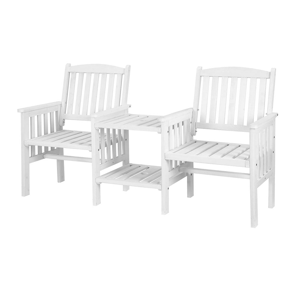 Gardeon Wooden Garden Loveseat Chair and Table - White