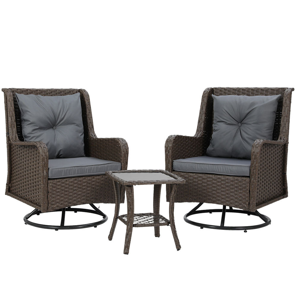 Gardeon 3 Pieces Outdoor Chairs Wicker Swivel Bistro Set