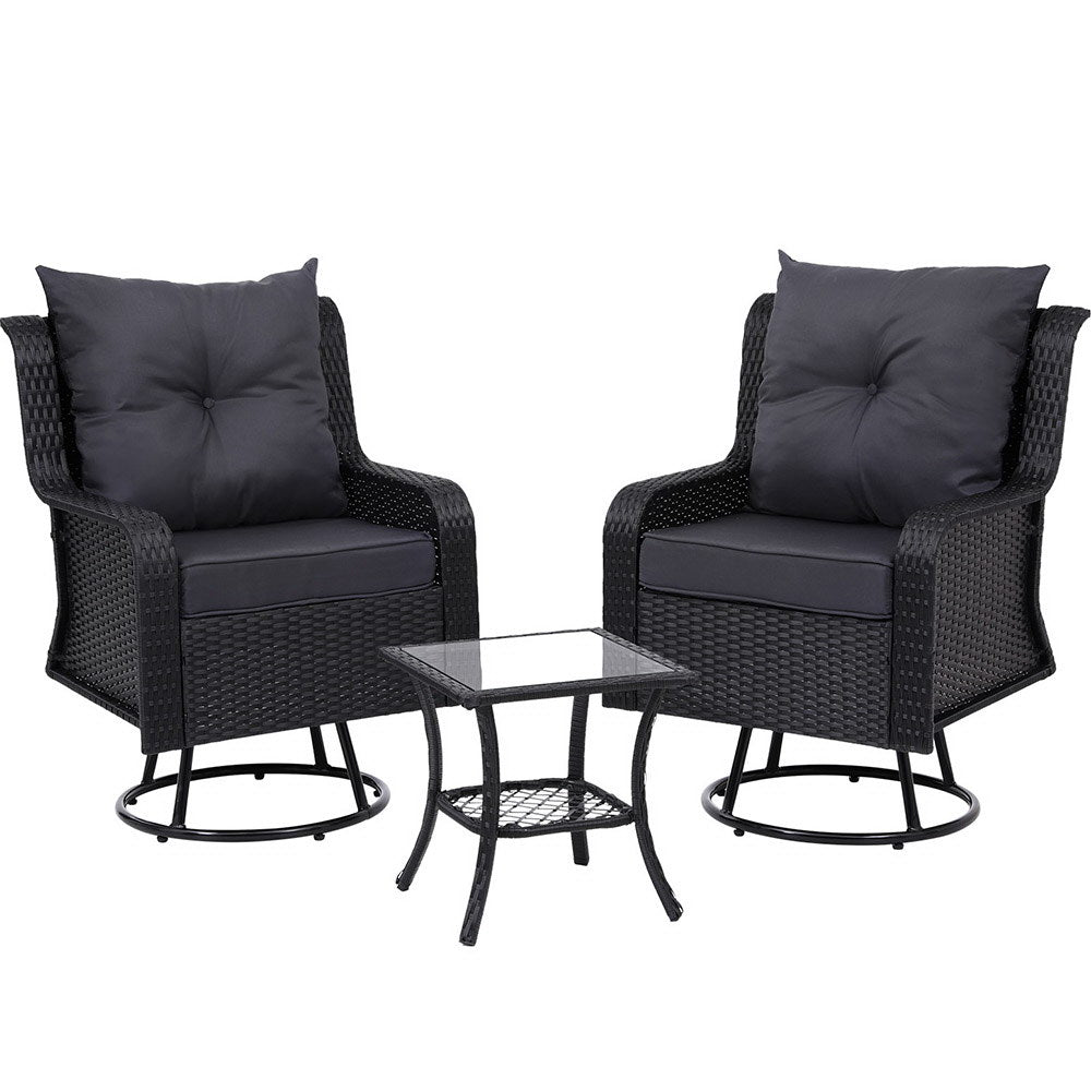 Gardeon 3 Pieces Outdoor Chairs Wicker Swivel Bistro Set