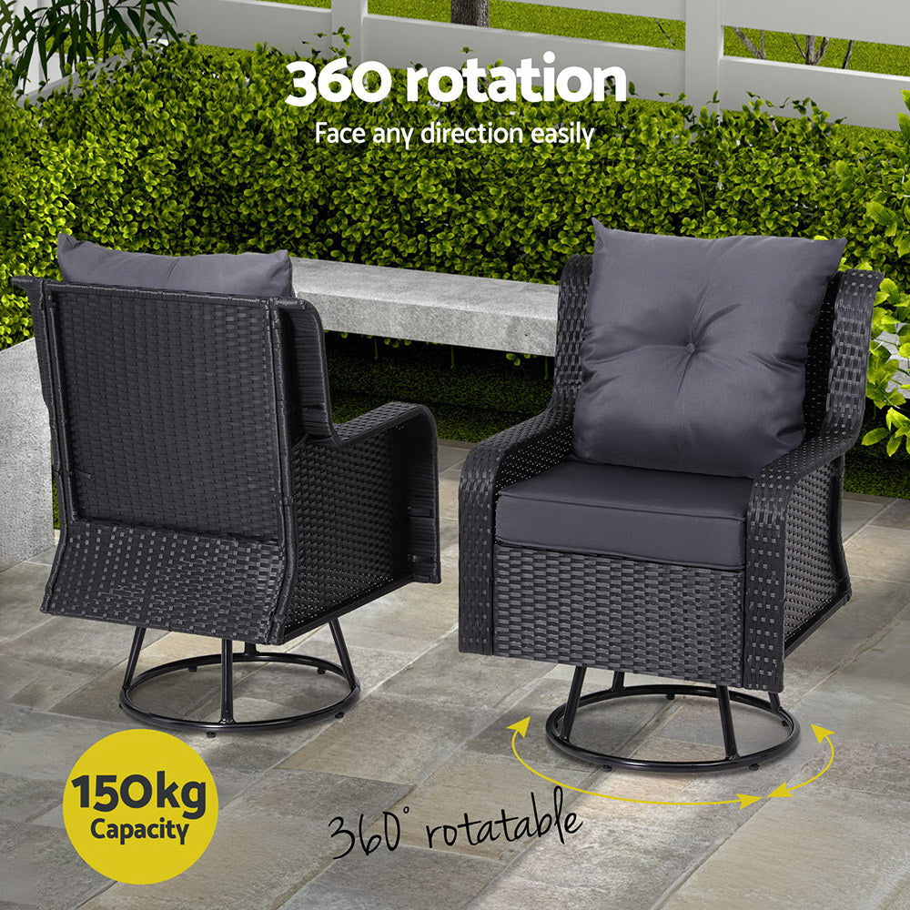 Gardeon 3 Pieces Outdoor Chairs Wicker Swivel Bistro Set