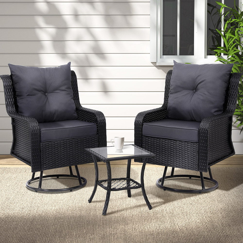 Gardeon 3 Pieces Outdoor Chairs Wicker Swivel Bistro Set