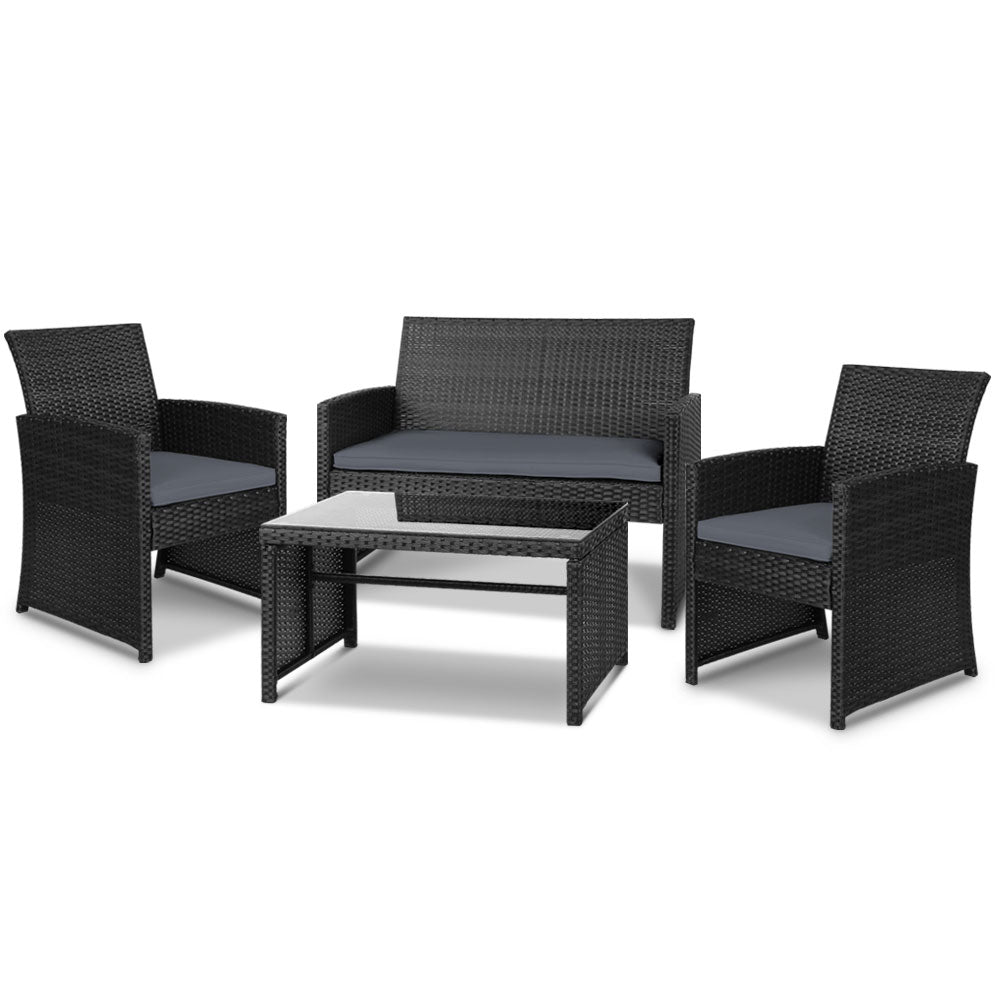 Gardeon Outdoor 4 Pieces Lounge Setting Black