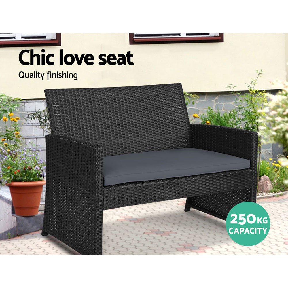 Gardeon Outdoor 4 Pieces Lounge Setting with Cover Black