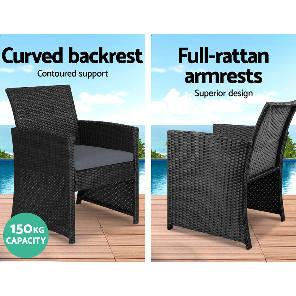 Gardeon Outdoor 4 Pieces Lounge Setting with Cover Black