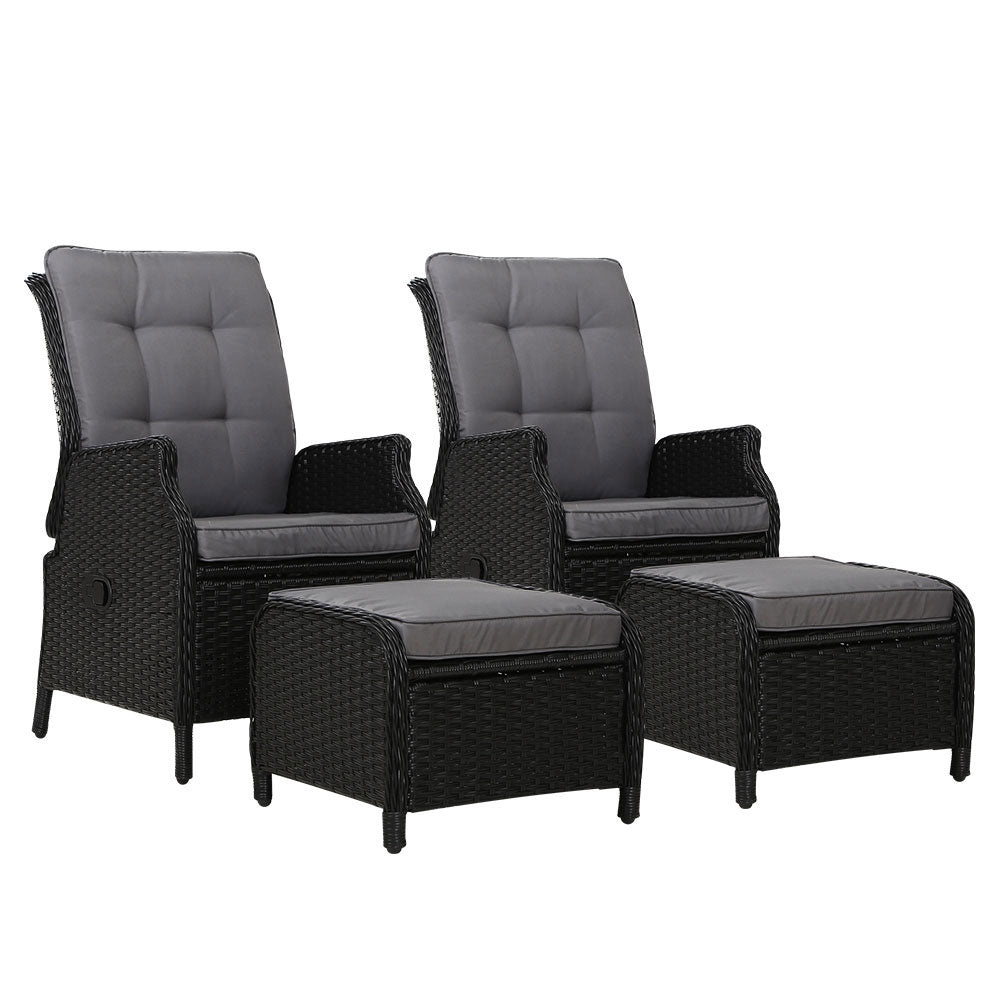 Gardeon 2x Outdoor Recliner Sun lounge Black