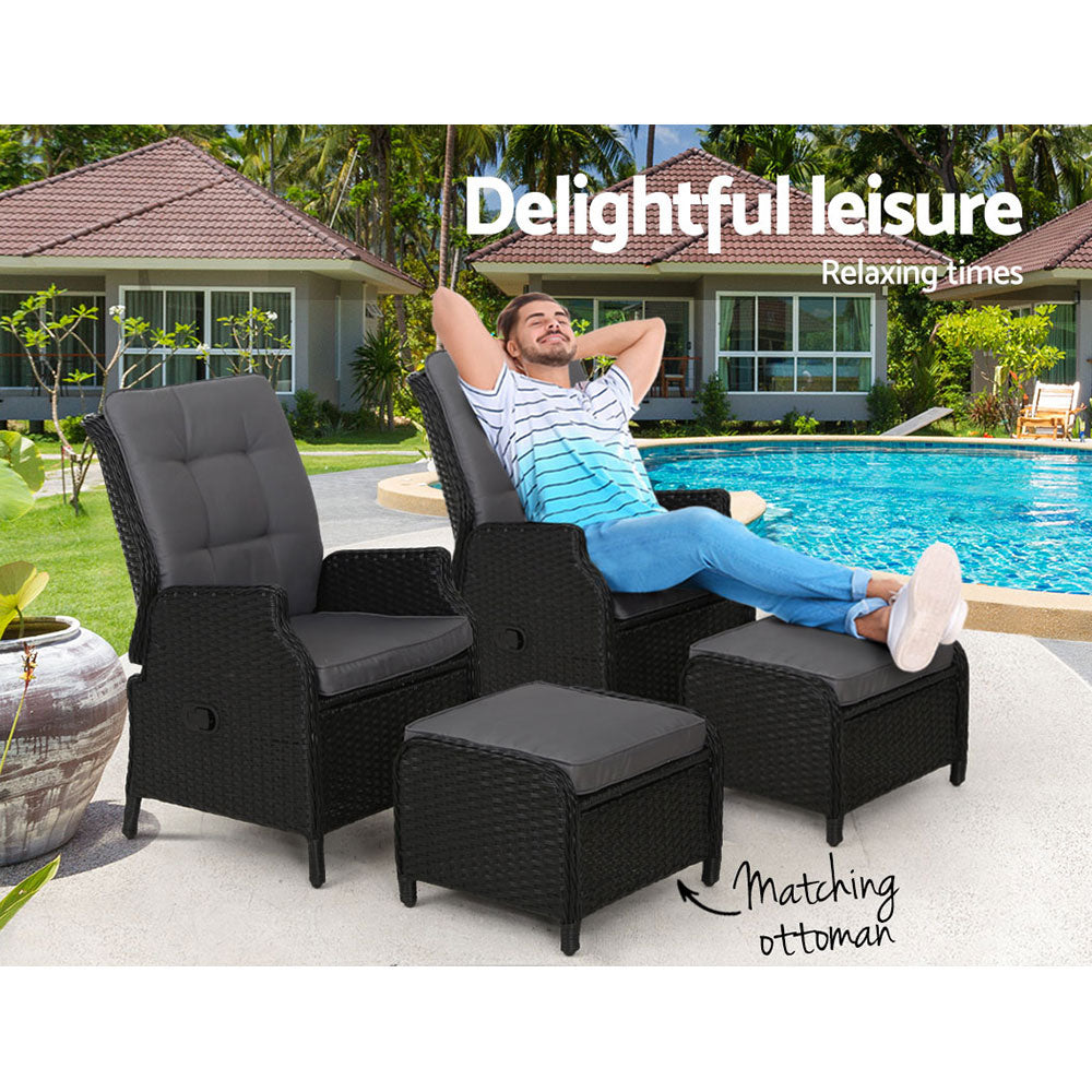 Gardeon 2x Outdoor Recliner Sun lounge Black