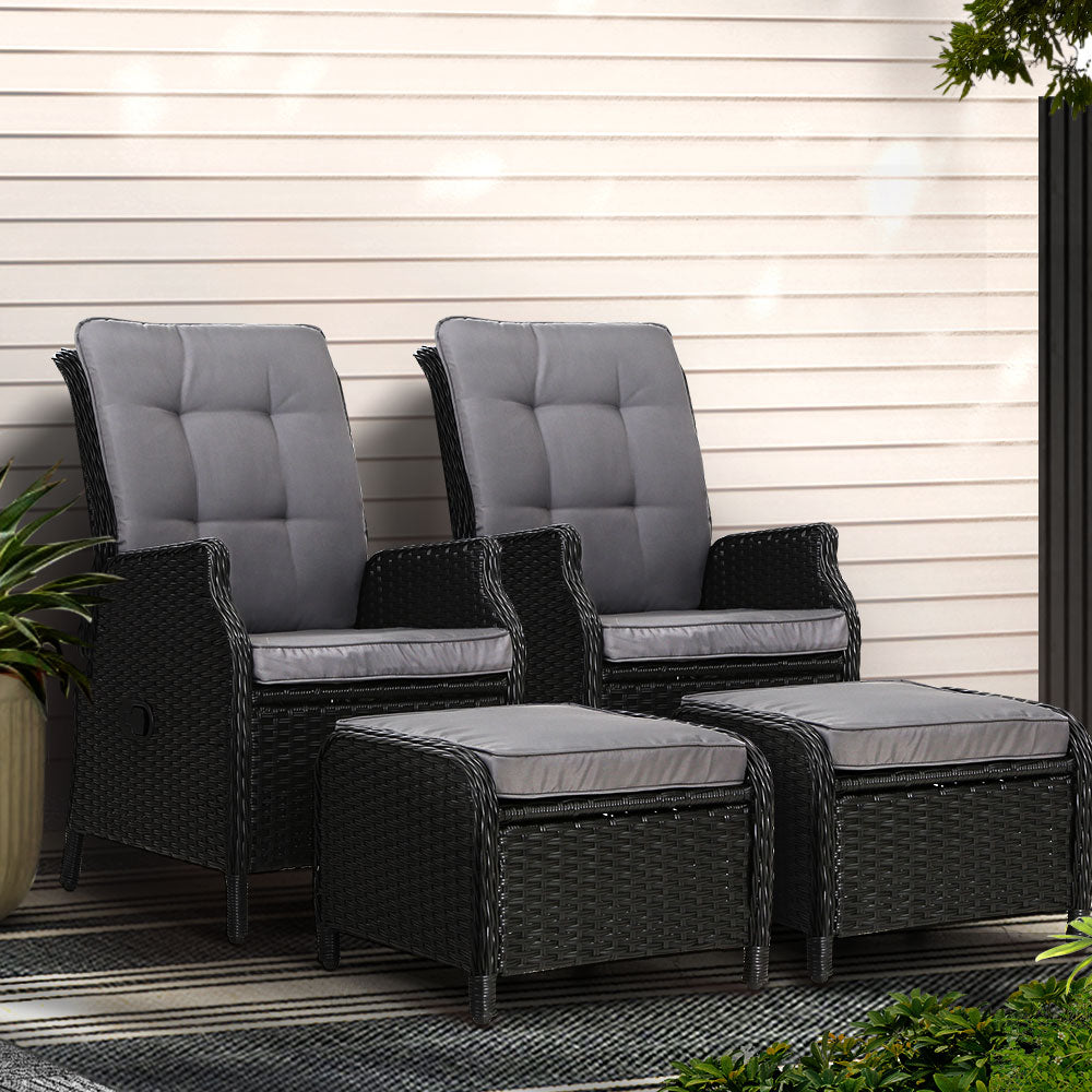 Gardeon 2x Outdoor Recliner Sun lounge Black