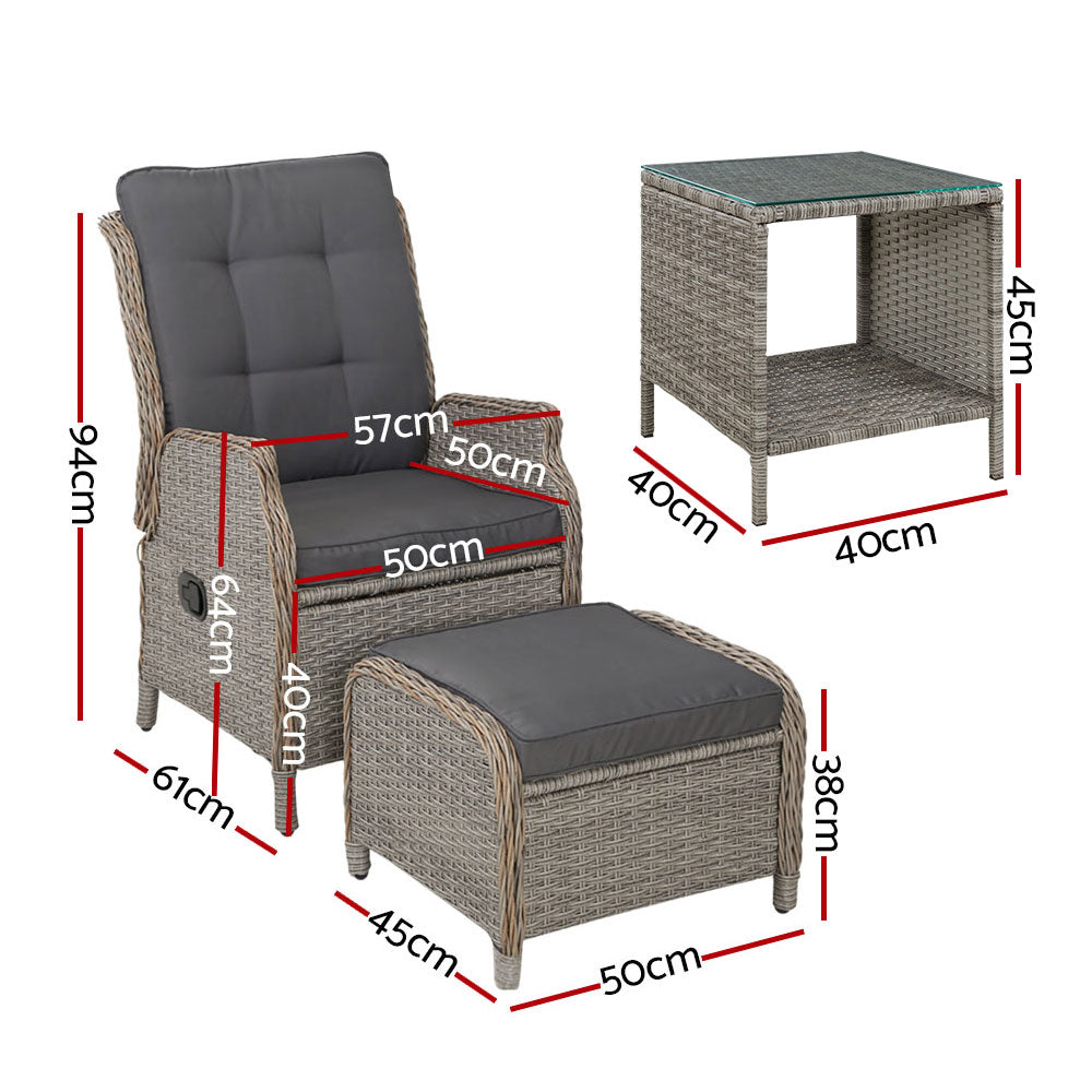 Gardeon Outdoor 5 Pieces Recliner Sun lounge Setting Grey