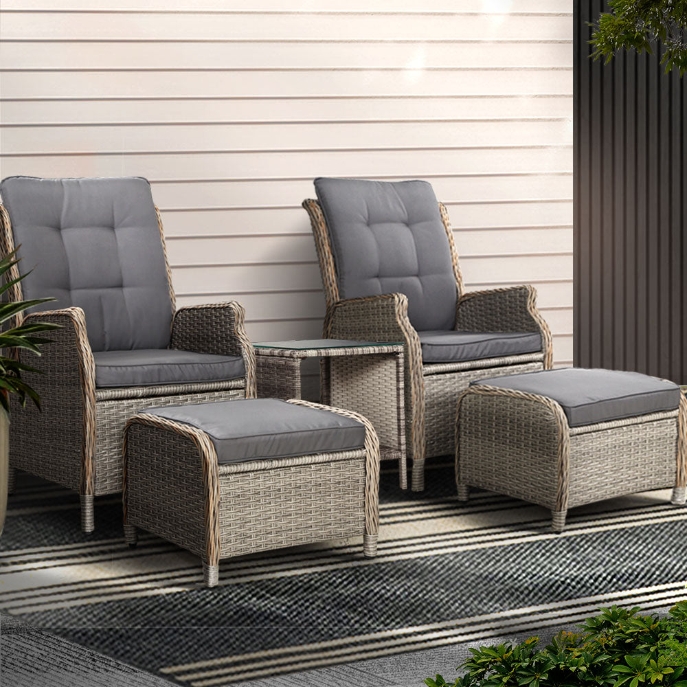 Gardeon Outdoor 5 Pieces Recliner Sun lounge Setting Grey