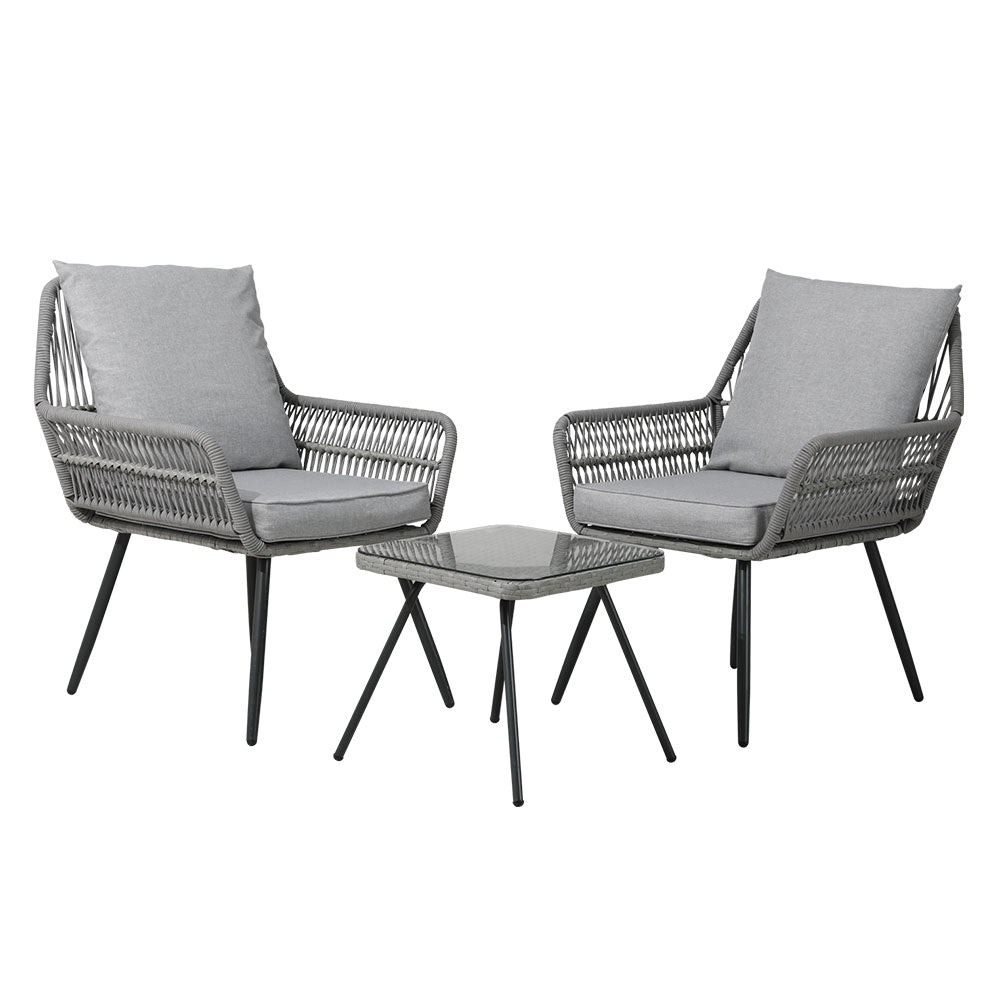 Gardeon 3pcs Lounge Setting Bistro Set - Grey