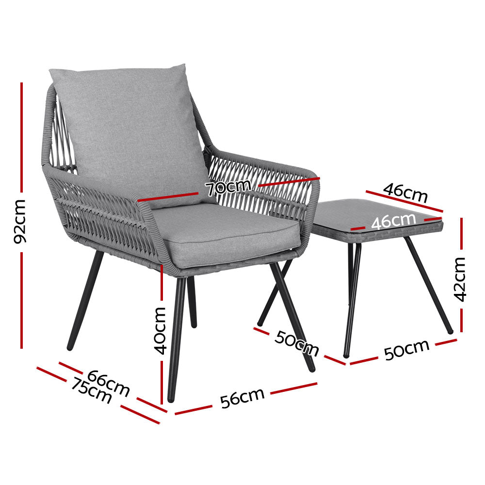 Gardeon 3pcs Lounge Setting Bistro Set - Grey