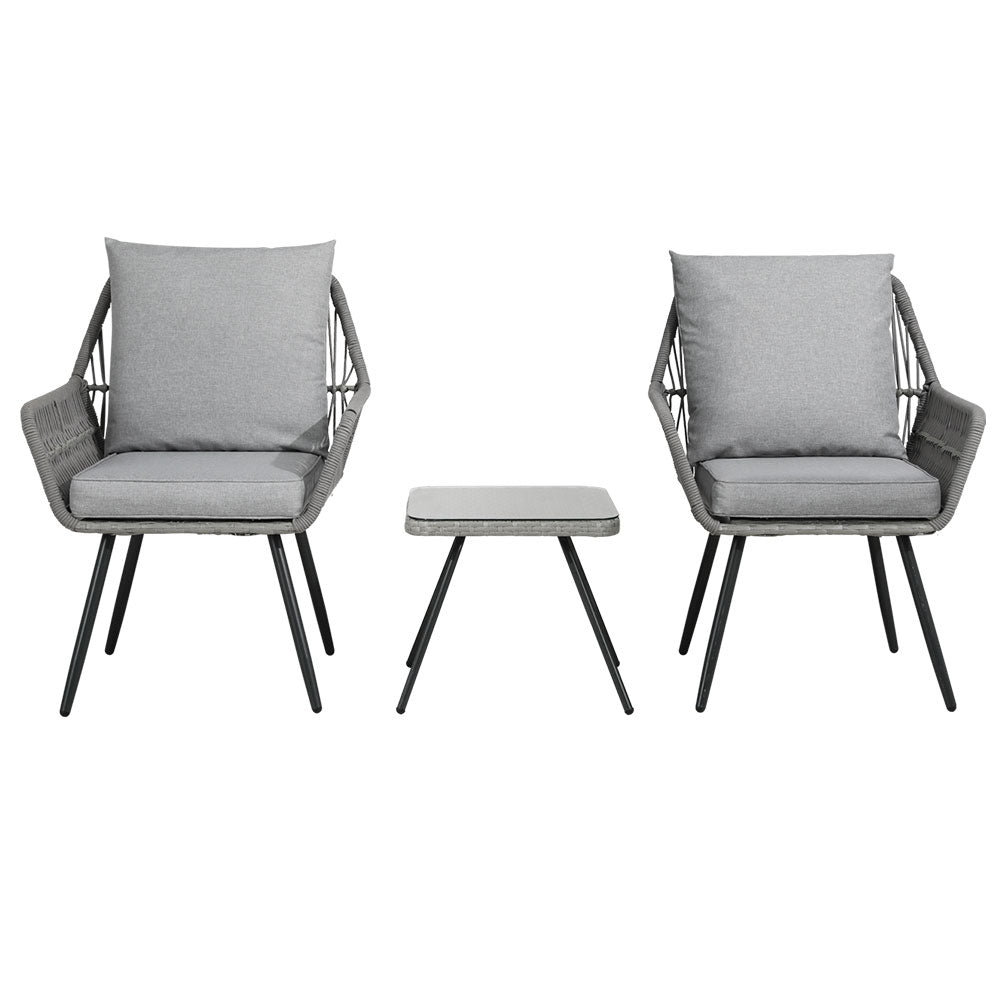 Gardeon 3pcs Lounge Setting Bistro Set - Grey