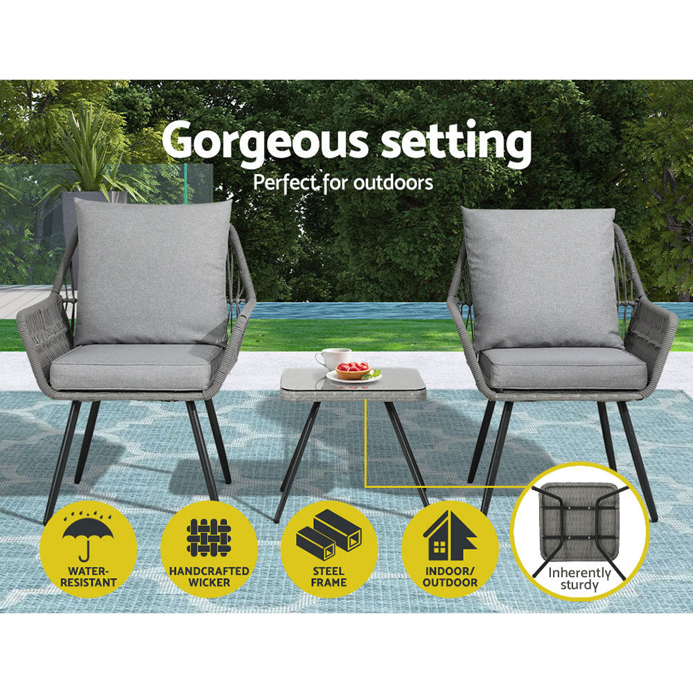 Gardeon 3pcs Lounge Setting Bistro Set - Grey