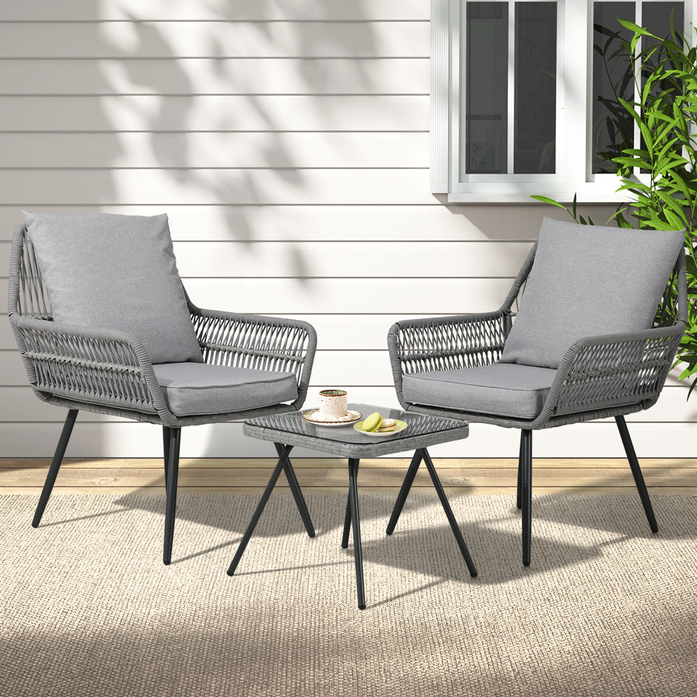 Gardeon 3pcs Lounge Setting Bistro Set - Grey