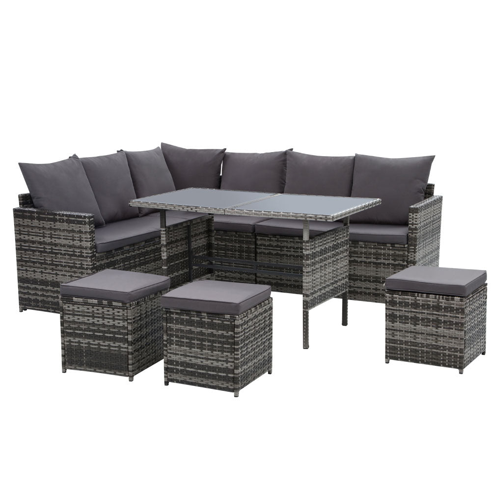 Gardeon Outdoor Dining Sofa Set 9 Seater Grey