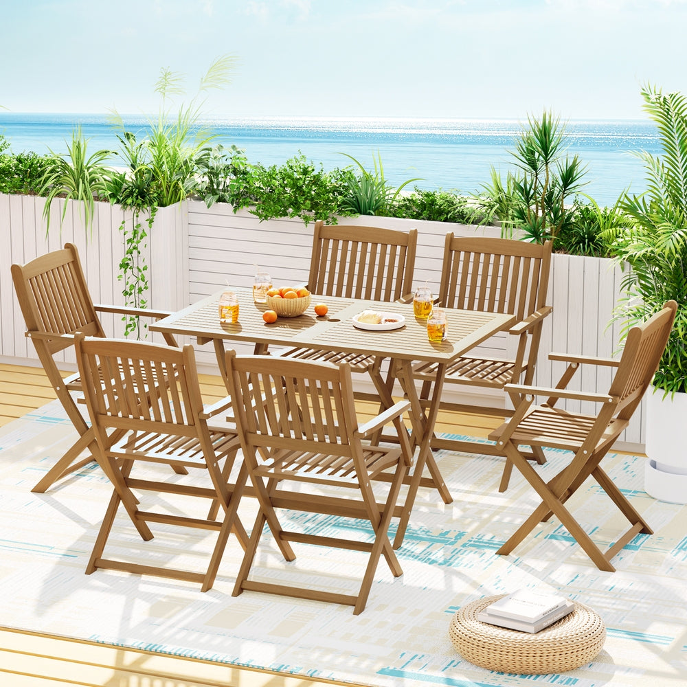 Gardeon 7 Pieces Foldable Outdoor Dining Chairs Table Set