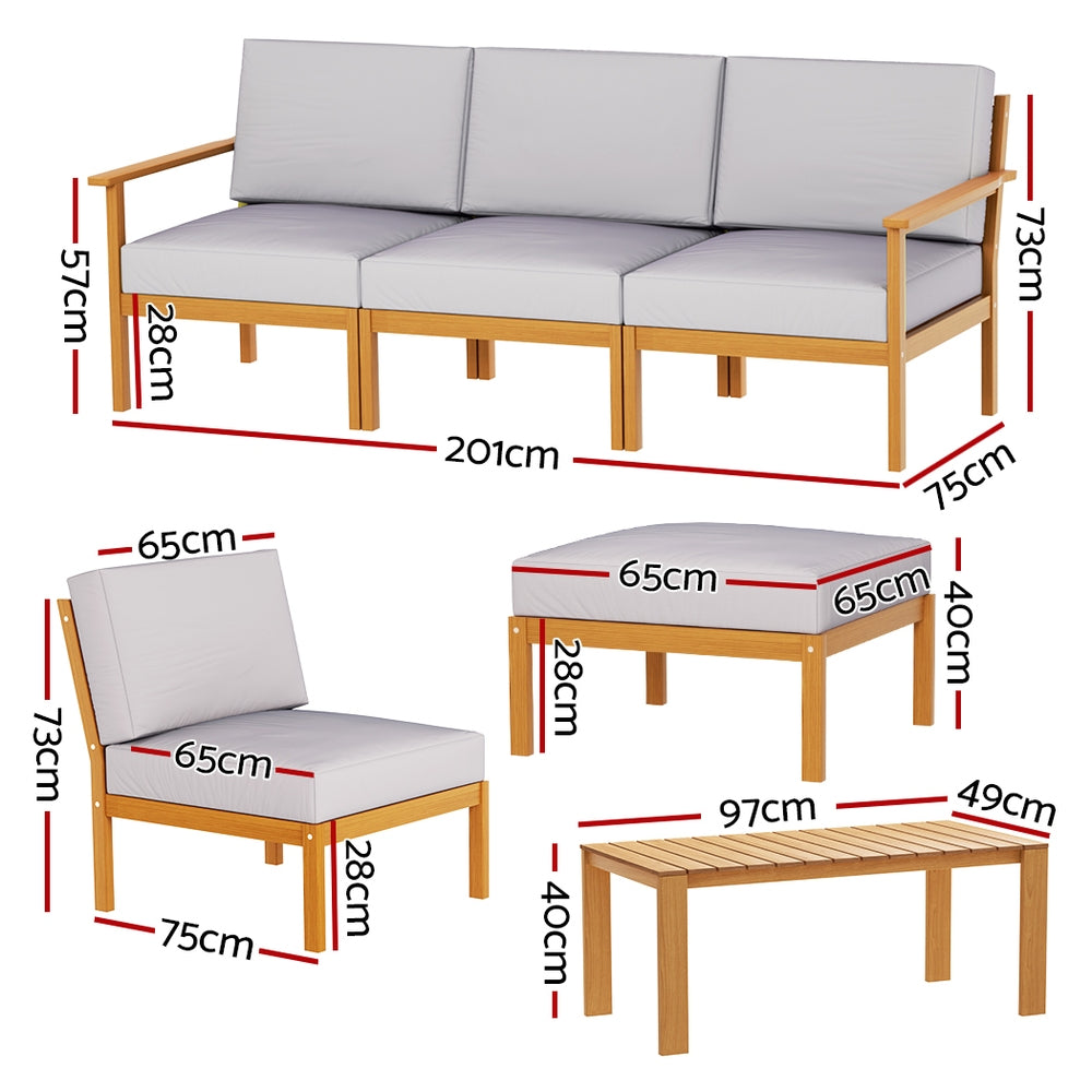 Gardeon Outdoor Sofa Set 5-Seater Lounge Setting Acacia Wood