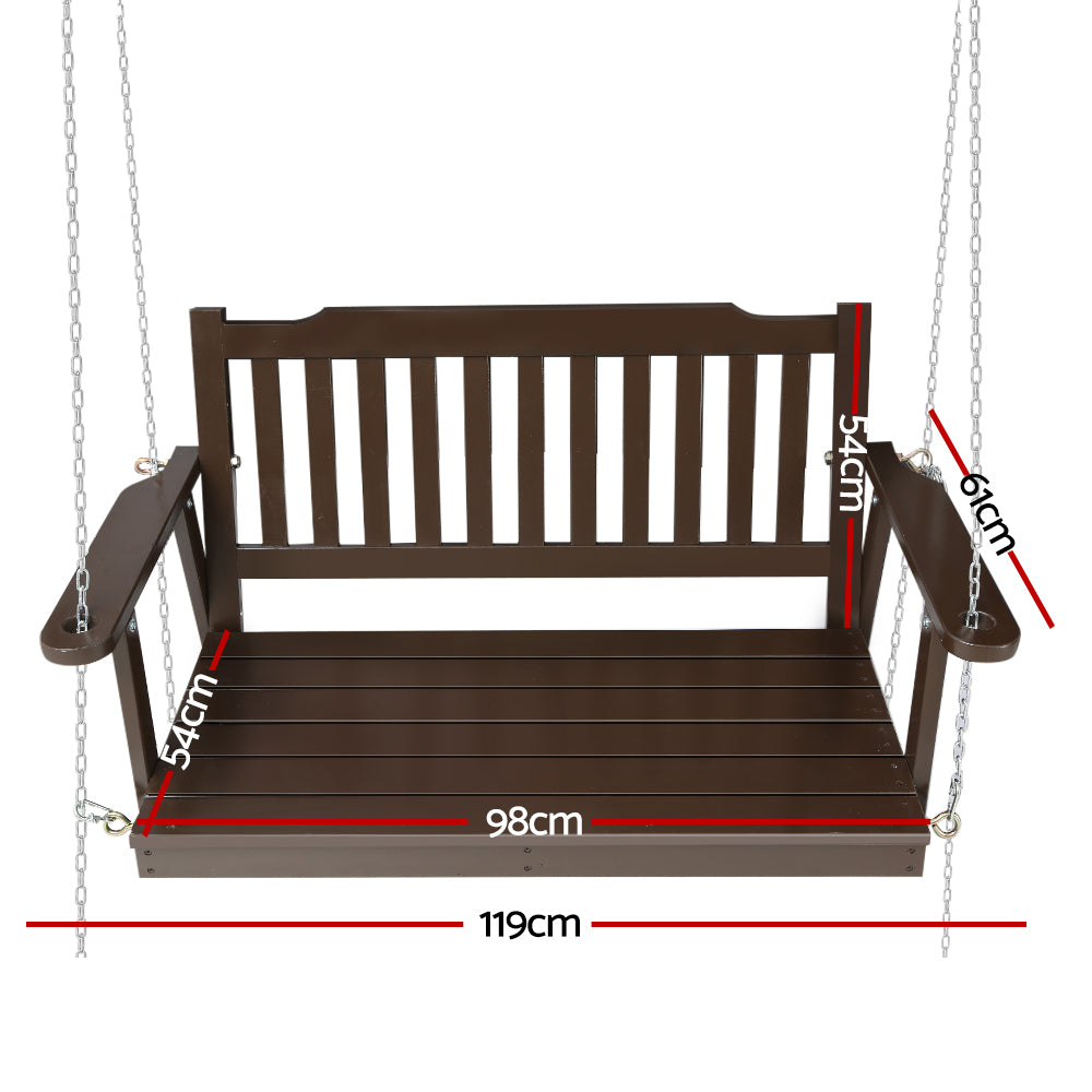 Gardeon Wooden Outdoor Porch Swing Chair with Chains - Brown