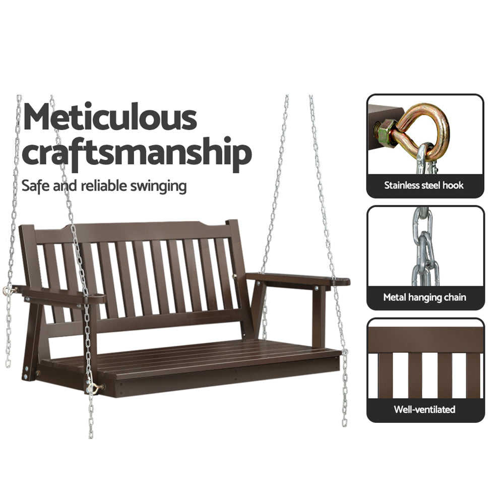 Gardeon Wooden Outdoor Porch Swing Chair with Chains - Brown