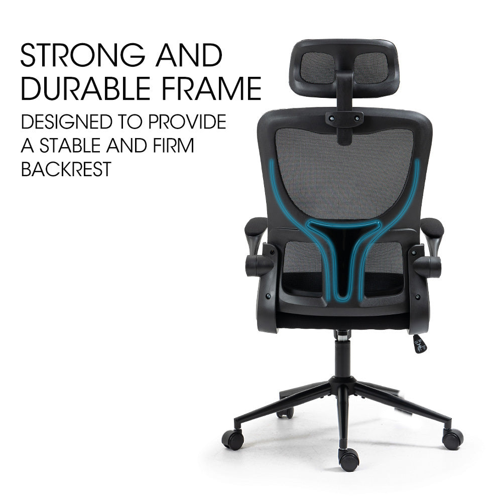 FORTIA Ergonomic Office Desk Chair, Lumbar Support, Mesh Fabric, Adjustable Headrest, Retractable Armrests, Black
