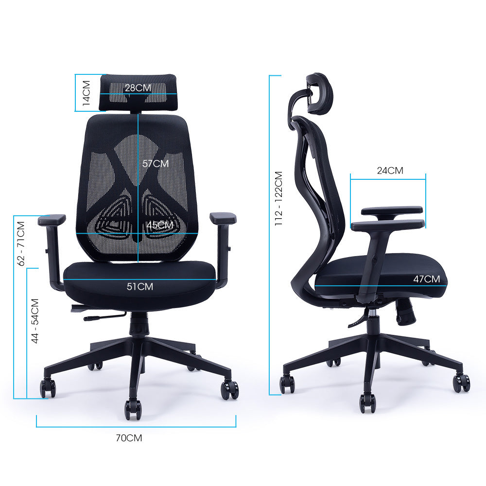 FORTIA Ergonomic Office Desk Chair, with Adjustable Lumbar Support and Headrest, Black Mesh/Black Frame