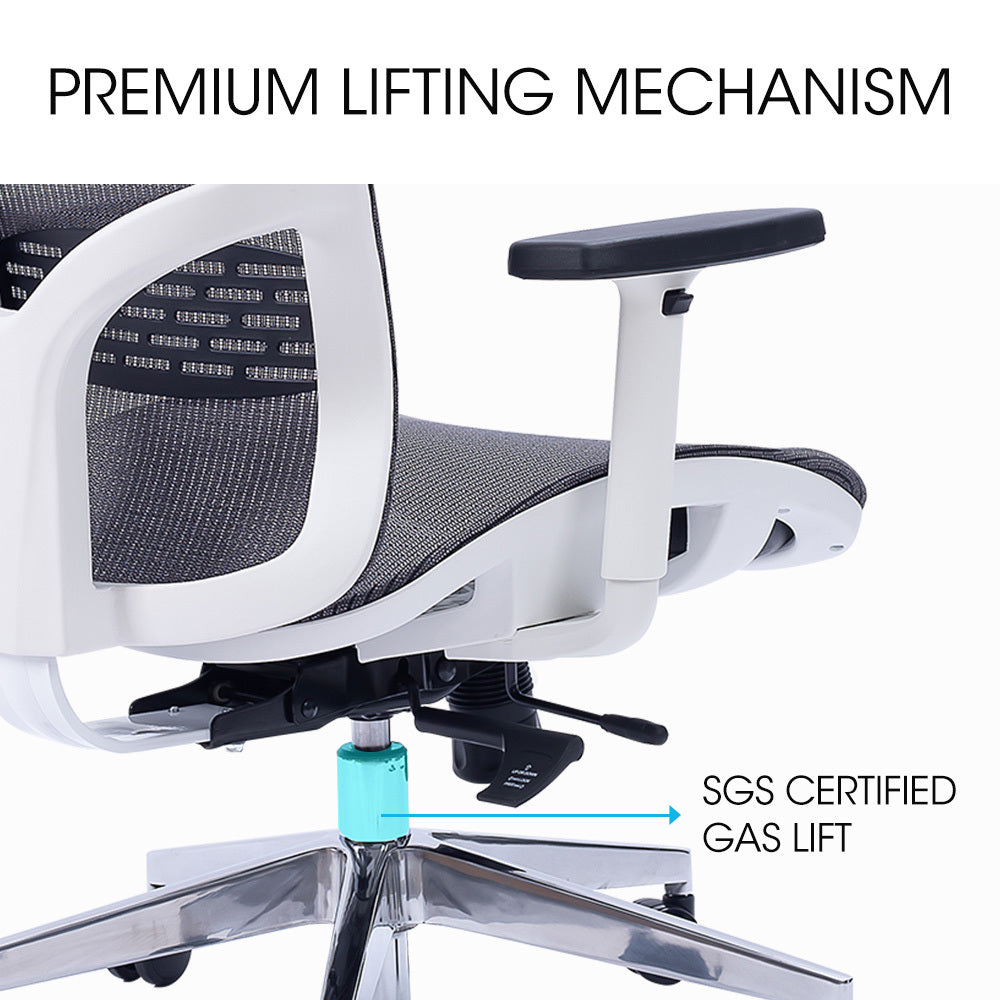 FORTIA Ergonomic Office Desk Chair, Coolmesh Fabric, Headrest, Adjustable Lumbar Support, Armrests and Recline, Dark Grey Mesh/White Frame
