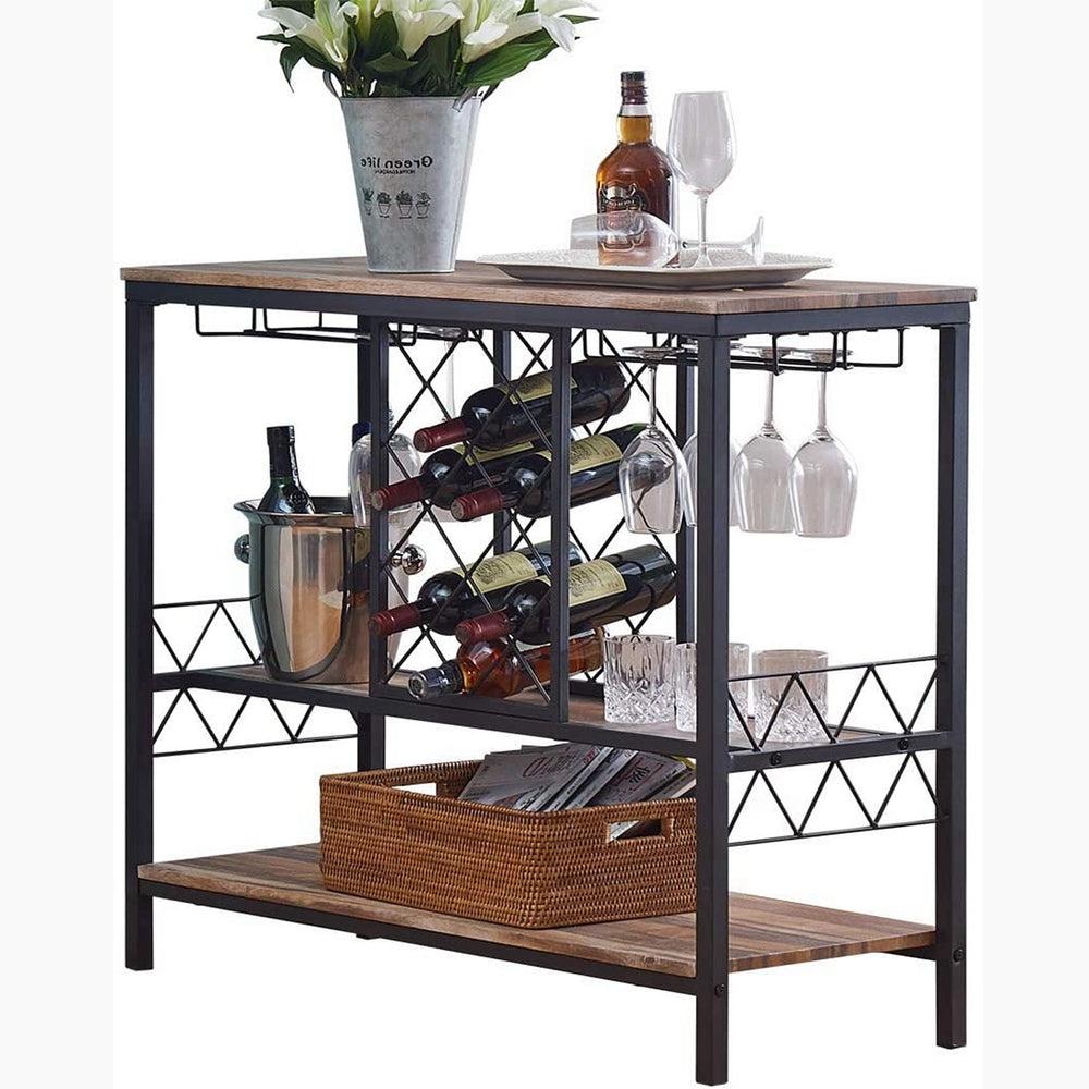 IHOMDEC Industrial Wine Rack Table with Glass Holder Brown