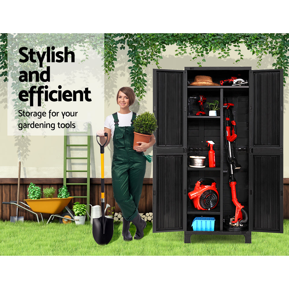 Gardeon 173cm Outdoor Storage Cabinet - Black